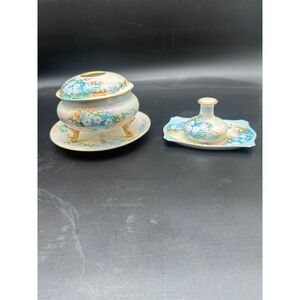 Antique Hand Painted Limoges‎ Porcelain Dresser Set Forget-Me-Not Floral Gold